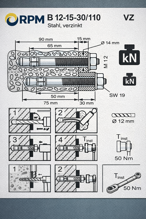 Bolzenanker M12 x 110 vz